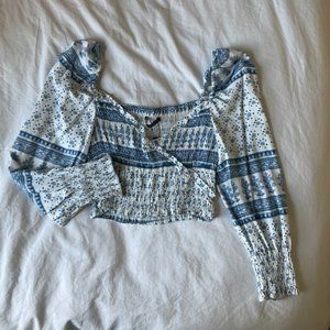 Zara Blue and White Long Sleeve Blouse Size L